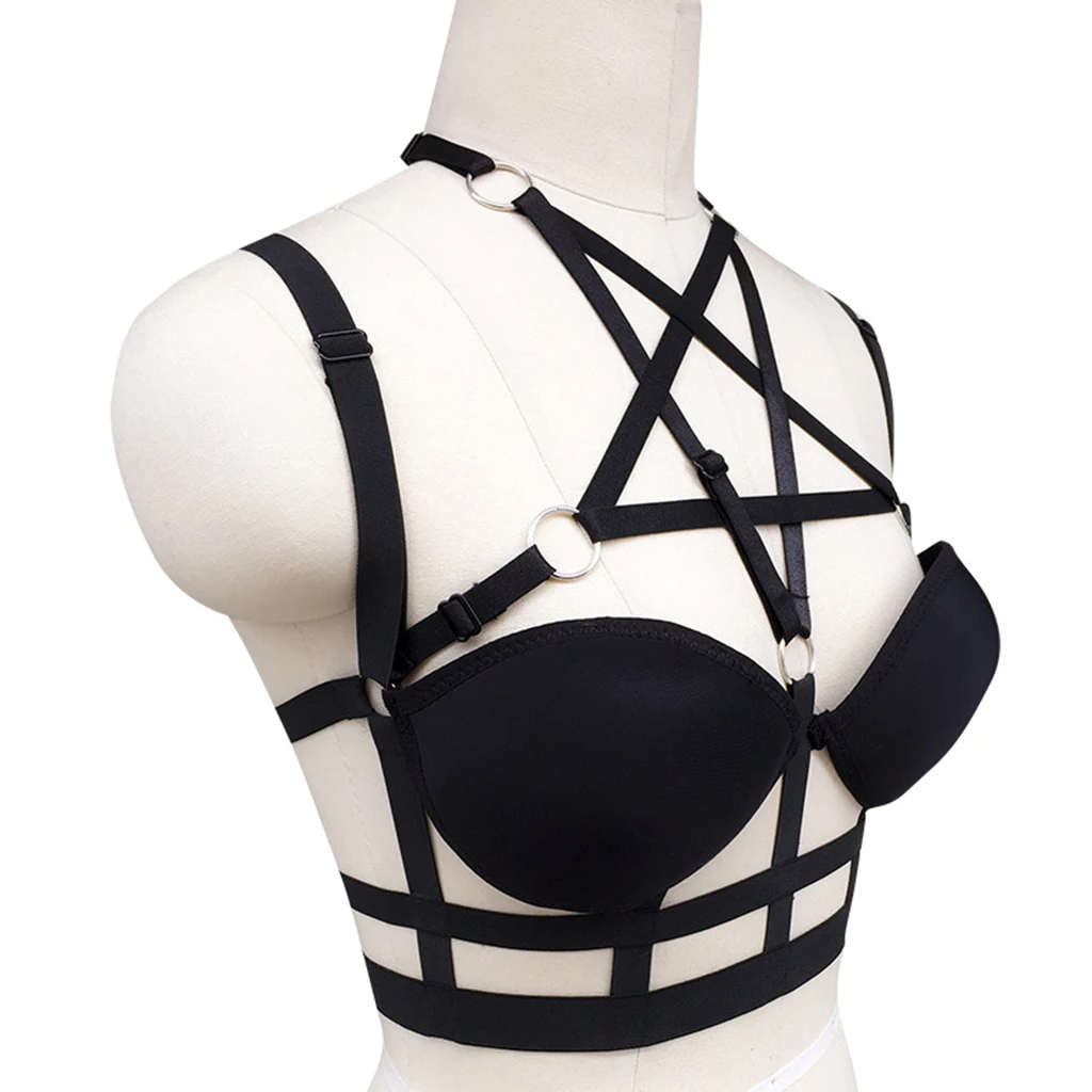 Women's Black Hollow Out Strappy Cage Bra Body Harness Goth Steampunk Costume