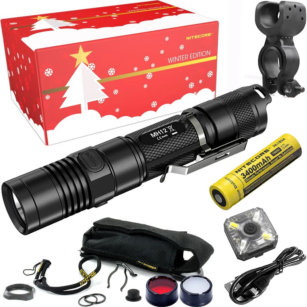 NITECORE езда праздник подарочный набор MH12 1000Lms USB Перезаряжаемый фонарик для наружного велосипеда портативный Torchs