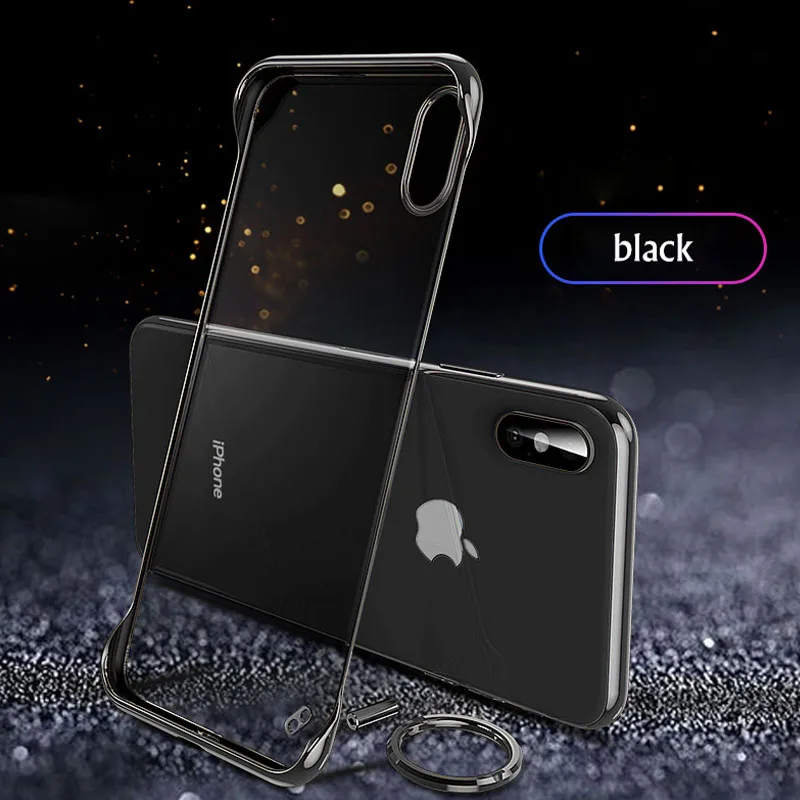 Бескаркасное прозрачное покрытие чехол для телефона для iPhone 11 Pro XS MAX XR X модный Ультра тонкий прозрачный жесткий чехол для iPhone 7 8 6 6S P - Цвет: Black