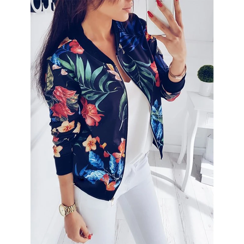wonderful liva girl 2018 Women Coat Fashion Ladies Retro Floral Zipper Up Bomber Jacket Casual Coat Autumn Ou