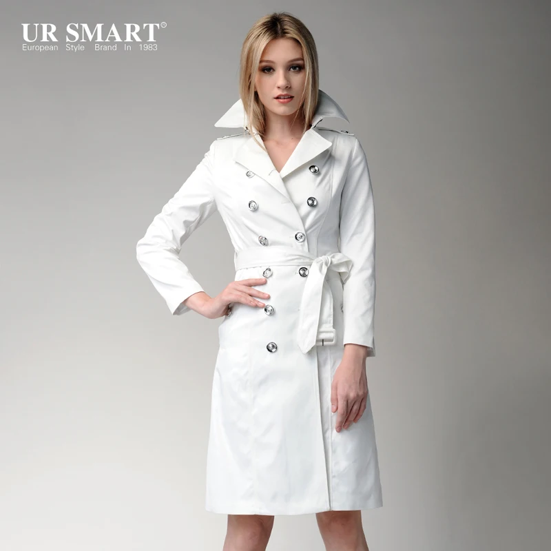 URSMART New Slim ladies coat ladies genuine popular British style white