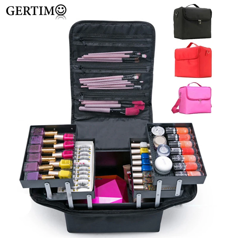 

Foldable Cosmetic Manicure Bag Women Travel Makeup Organizer Large Capacity Multilayer Clapboard Cosmetic Bags Case Beauty Box
