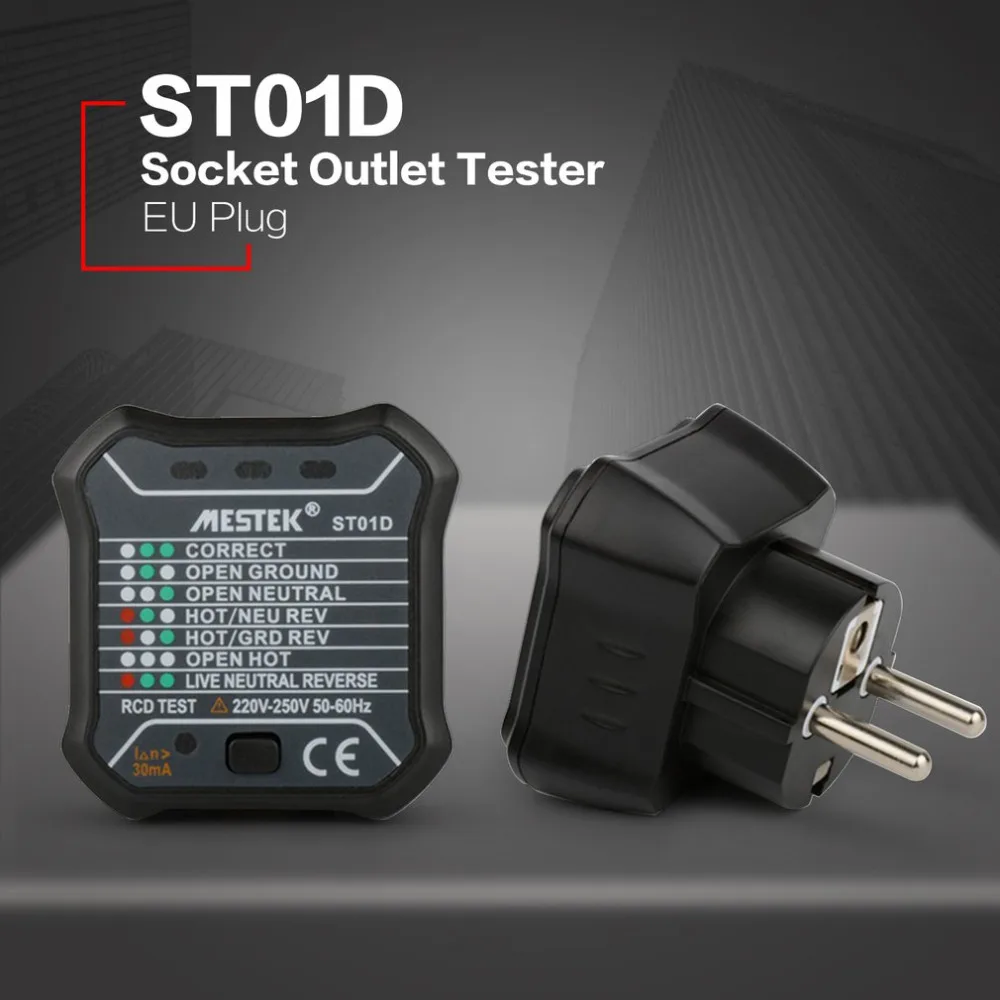 ST01D Цифровой вольтметр розетка тестер зарядки детектор-адаптер испытательная плата полярность напряжение 220 В~ 250 В с RCD GFCI стены