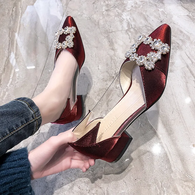 

Famous Brand square crystal female espadrilles designer flats lady silk pointy creepers transparent low heel loafers shoes woman