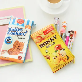 A02 Creative Cute Food Butter Cookies Chips PU Pen Bag Pencil Case Cosmetic Makeup Bag Stationery Student Gift Rewarding