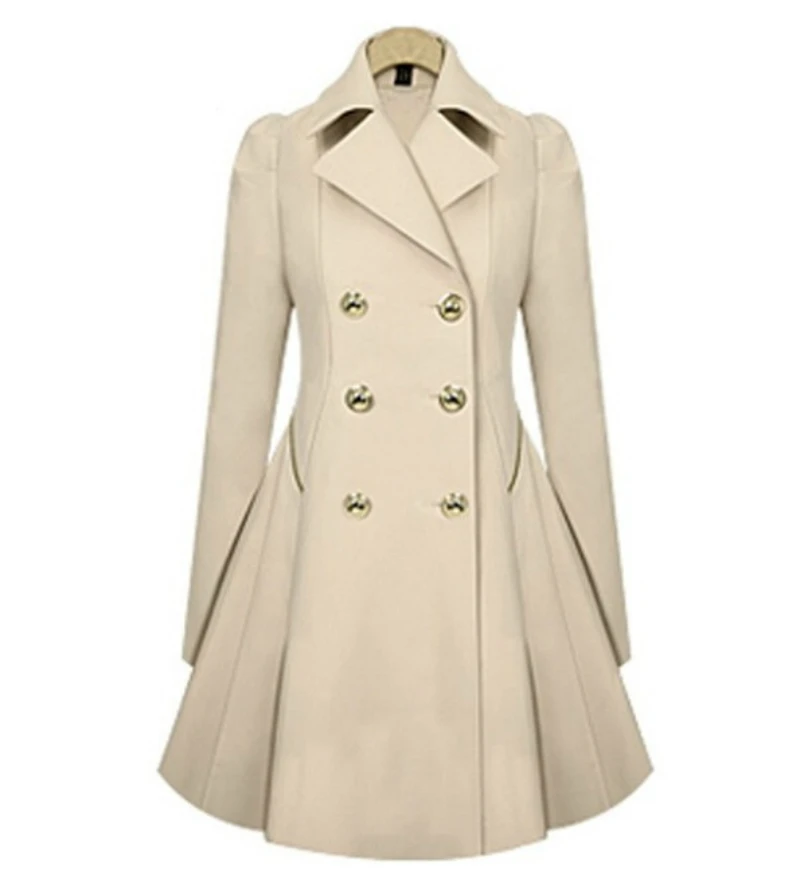 

New Autumn Slim Long Female Windbreaker Casual Double Breasted Solid Color Skirt Long Coat Women Trench Coat