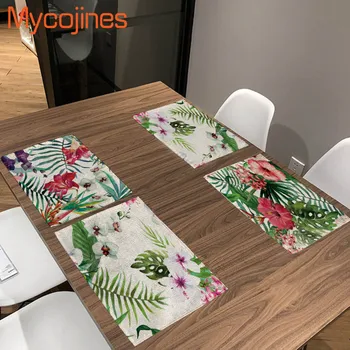 

42*32cm Leaves Printed Cloth Napkins Red Flowers Tea Towel for Wedding Party Table Cloth Dinner Decorative Home Textile Fabric