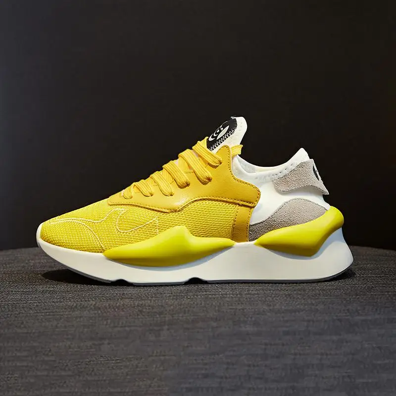 New Designer Women Sneakers Yellow White Breathable Mesh Fashion Casual Shoes Woman Platform Trainers Runway Basket Femme - Цвет: yellow