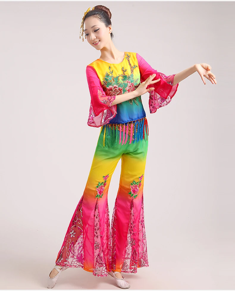 (0158) Chinese classical dance costumes yangko red Embroidery Duanghuang flying dance drum wear stage performance clothes