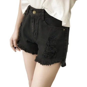 

2018 Ripped New Fashion Women Hot White Black Solid Woman Color Denim Shorts Girls Casual Pockets Zipper Female Short Jeans 2XL