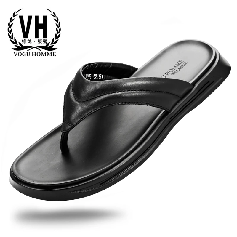 

New style slippers, men's Korean version, fashionable slippery and soft sole, leather flip-flops, thick sole breathable sandals
