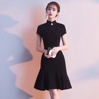 

Wedding Party Dress Gown Fiesta Elegant Short Robe Soiree Mandarin Collar Wine Bridesmaid Dresses 2019 TS1083