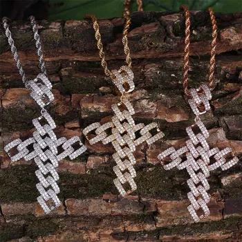 

OMYFUN Factory Price Cuban Cross Pendant Necklace Gold Silver Rose Gold Color Colar CZ Paved Necklace Accessory Party Jewelry