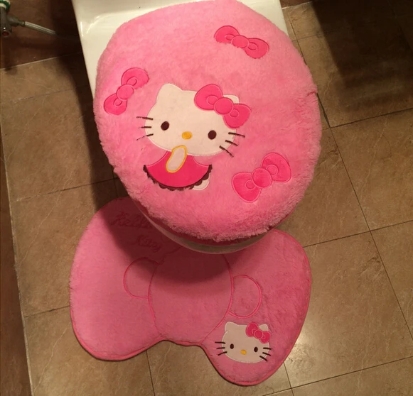 (1set=3pcs) Hello kitty Toilet lavatory floor mat with seat cover