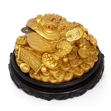 Resin tripods toad Chinese lucky money frog sculpture and lucky coin feng shui home accessories bring wealth 6.5 inches