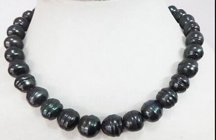 

Jewelr 006452 TAHITIAN GENUINE BLACK baroque PEARL NECKLACE 14k