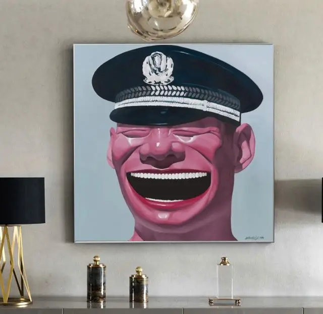 

Famous artist' famous smile by hand made oil painting on canvas big mouth Art Unique Gift Idea of Extremely Rare Art.