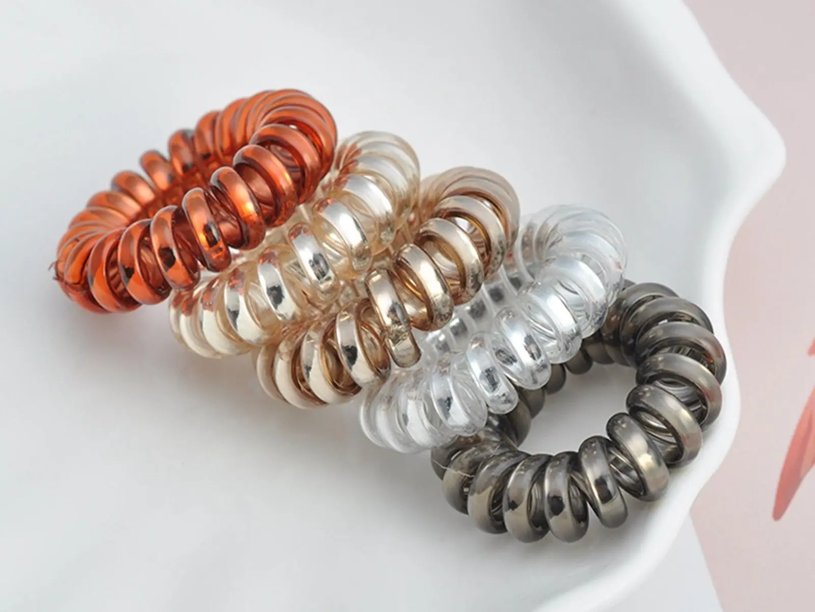 10 Spiral Coil Jelly Elastic Hair Scrunchies Telephone Cord Ponytail Holder 36mm