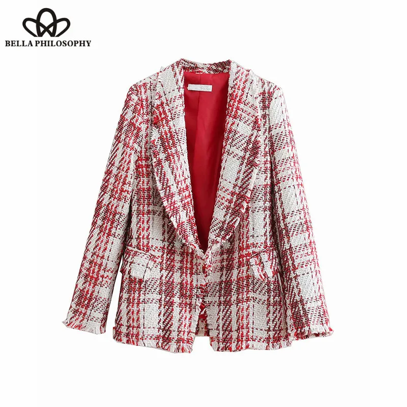 

Wonder Spring Long Sleeve Plaid Blazers Vintage Tweed Female Single Button Blazers Casual Office Lady Blazers Outwears 2019