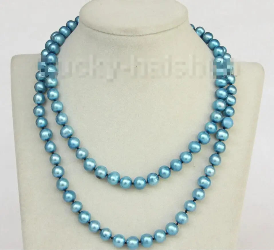 

Hot sale new Style >>>>>33" 9mm blue near round freshwater pearls necklace j10174