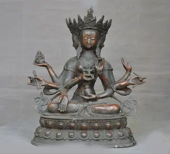 

wedding decoration Tibetan Buddhism Bronze 3 Head 8 Arms Mahakala Buddha Ushnishavijaya Seat Statue