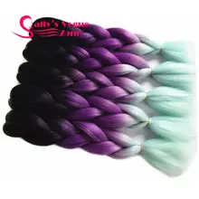 Ombre Braiding Hair Kanekalone Synthetic Hair Extention Black Purple Mint green 3 Tone Color Jumbo Braids Bulk Hair Braiding