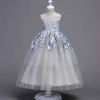 

2019 Kids Girls Tulle Lace Wedding Long Dress Teens Girls Elegant Princess Pageant Formal Gown Children Appliques Vestidos Q326