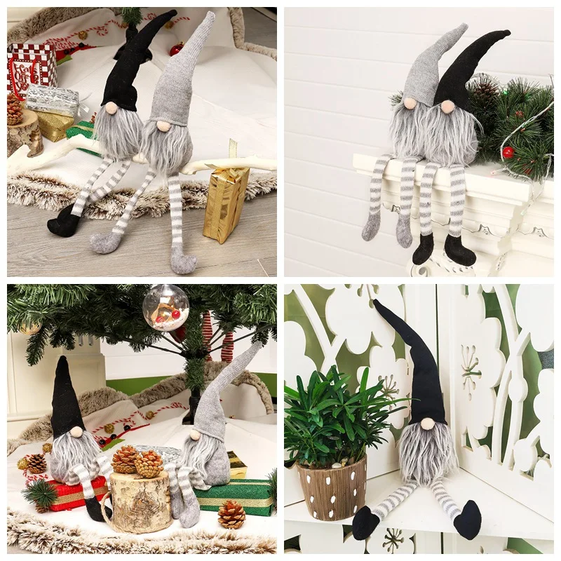 Knitted Sitting Tomte Christmas Gnome Doll Decorations Tabletop Santa Figurines Ornaments Holiday Present Produtos De Natal