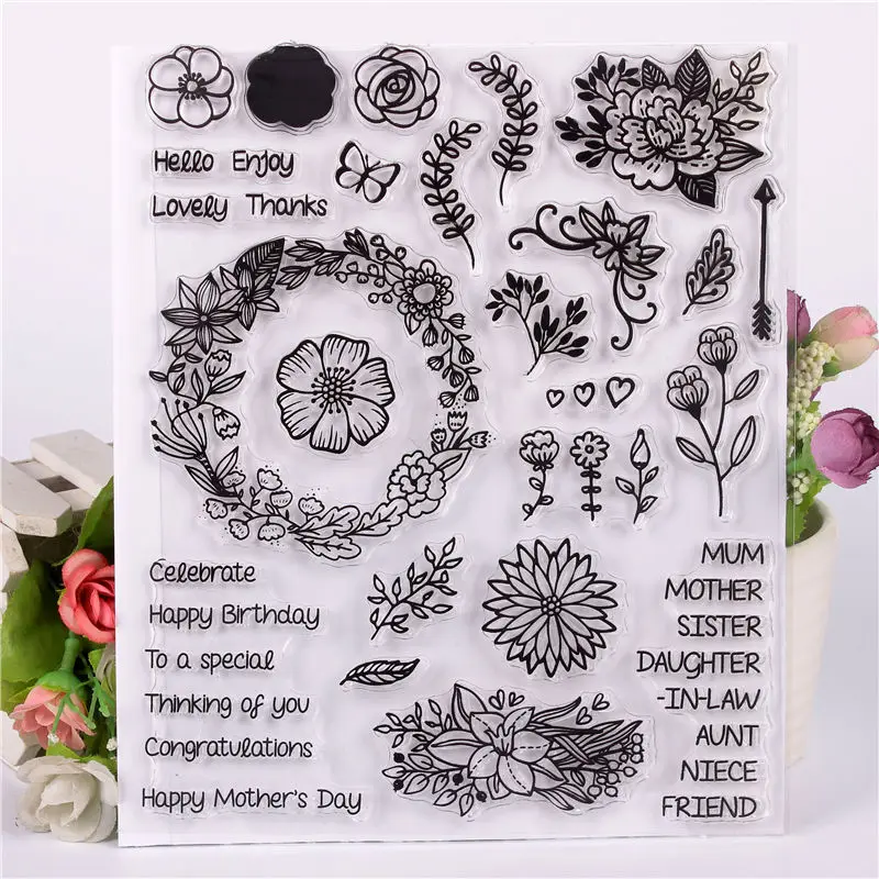 

Rubber Silicone Clear Stamps for Scrapbooking Tampons Transparents Seal Background Stamp Card Making Diy Flowers Text Stempel