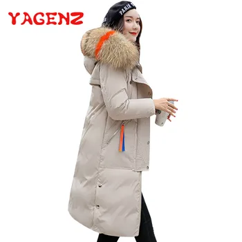 

YAGENZ Large fur collar Hooded Cotton padded Jacket Plus size Winter Jacket Women Long Coat Thicken Warm Down Jacket Outwear 171