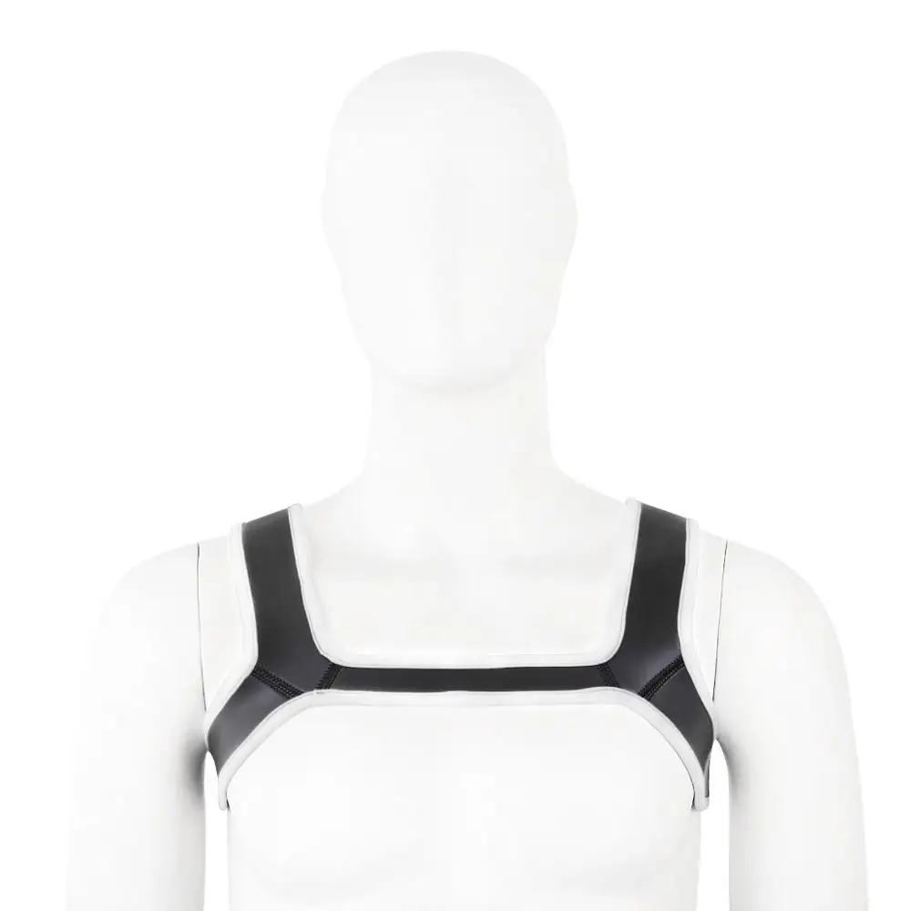 LoveFunMens неопрен на заказ ремни на плечо мышцы протектор Регулируемый клубный костюм - Цвет: White