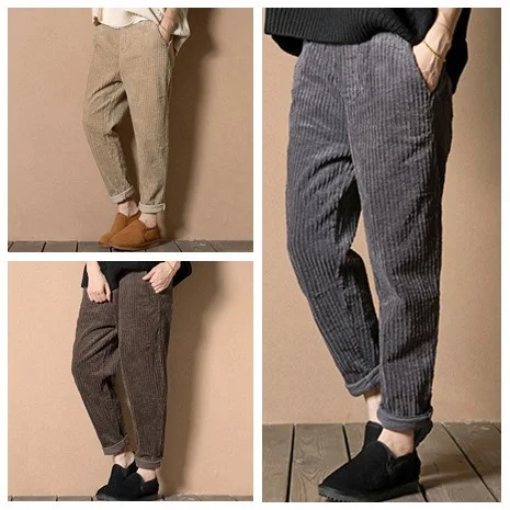 2019 Women Corduroy Pants Autumn Winter Vintage Straight Trousers Plus Size M-4XL Fashion Casual Elastic Waist Harem Pants