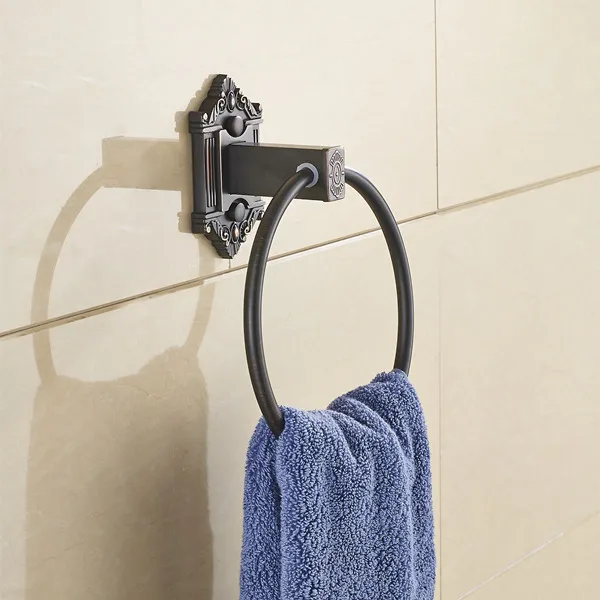 Европейский роскошный черный стильный Комплект полок полотенец для ванной комнаты, черная Полка для полотенец, держатель для бумаги, полка для ванной комнаты, черный набор аксессуаров для ванной комнаты - Цвет: towel ring