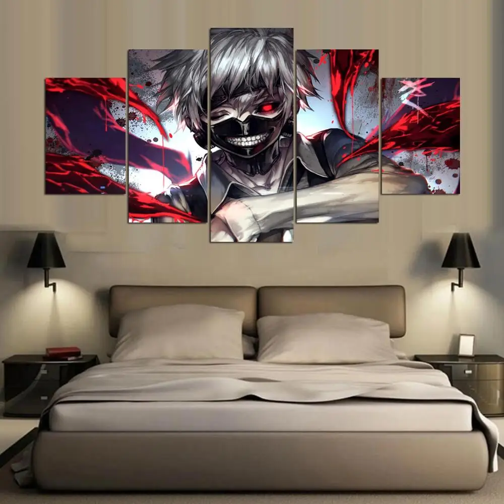 5 Panels Wall Art Anime Ken Kaneki Tokyo Ghoul Paintings Canvas Poster Unframed Im53 Canvas Poster 5 Panel Wall Artpanel Wall Art Aliexpress