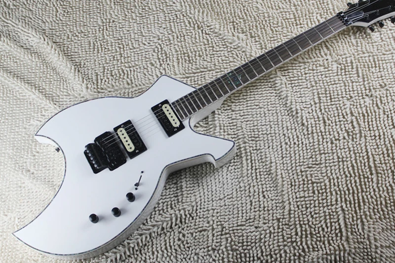 

White Unusual Shape Electric Guitar with HSH Pickups,Black Hardwares,Rosewood Fretboard,Tremolo,offering customized services