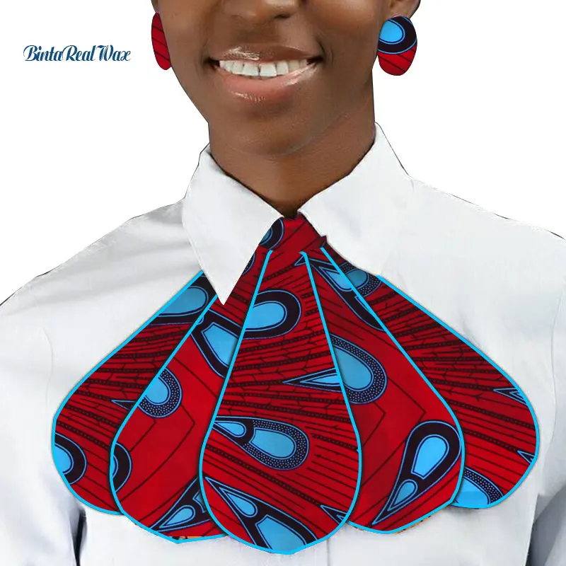 Мода Африканский принт Анкара галстук и серьги для Для женщин Африканский Стиль Треугольники Анкара ткань галстук с серьги стержня WYB318