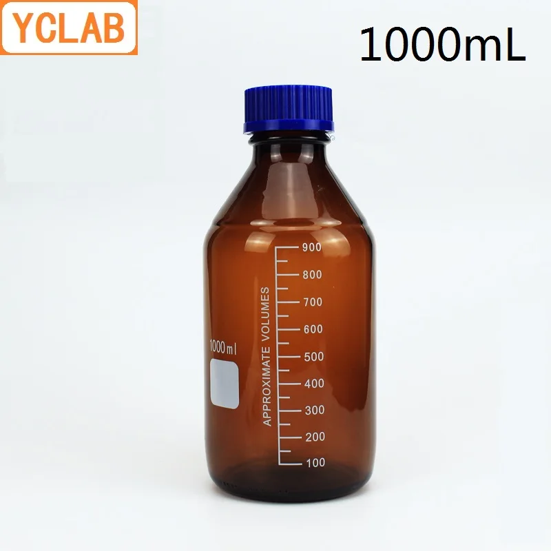 

YCLAB 1000mL Reagent Bottle Screw Mouth with Blue Cap 1L Brown Amber Glass Medical Laboratory Chemistry Equipment