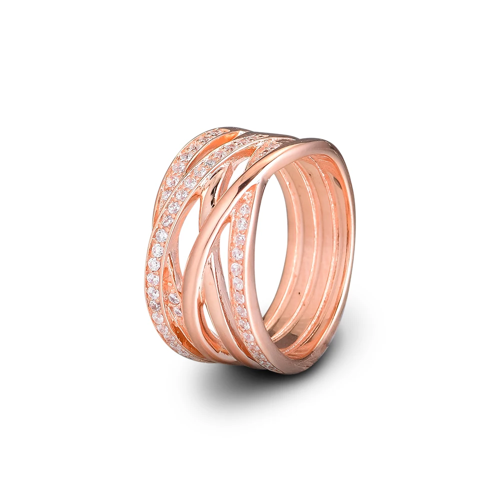 

Original 925 Sterling Silver Ring Rose Gold Openwork Eternity Entwined Crystal Rings For Women Wedding Party Gift Fine Jewelry