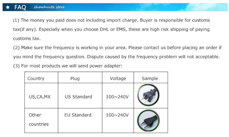aliexpress FAQ and powe addapter