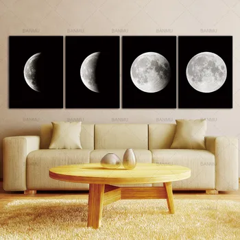 

Modern Abstract Space Paintings on Canvas Wall Decor Canvas Black and White Pictures Photo Lunar Eclipse Prints Artwork Wall Art