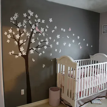 

Cherry Blossom Vinyl Wall Stickers Tree Flowers Butterflies Art Removable Nursery Decoration Decals for Kids' Room Home Decor