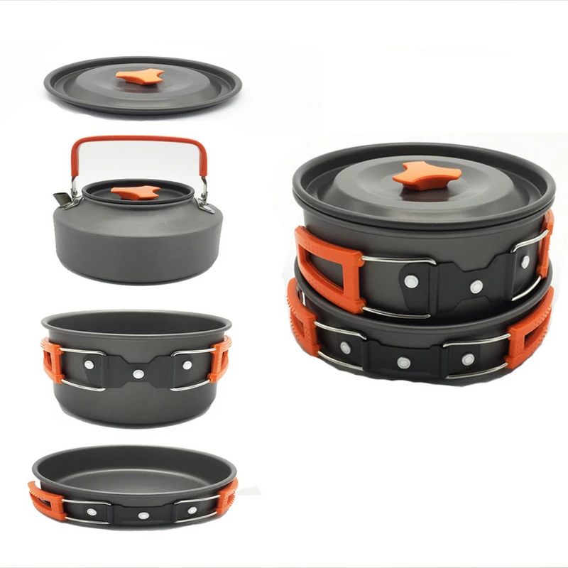 Foldable Non Stick Aluminium Pot Pan Kettle Camping Non-stick Cook Cooking Cookware Set for Outdoor Camping Hiking Picnic BBQ