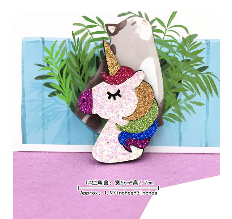 

10PCS/Lot Multi style unicorn dinosaur and flamingos Padded Applique Crafts for Children Headwear Hair clip Accessorie