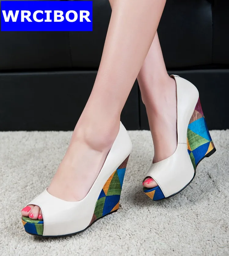 

2017 Summer Wedges Women sandals high heels fashion women pumps peep toe high heels platform shoes genuine leather lady footwear