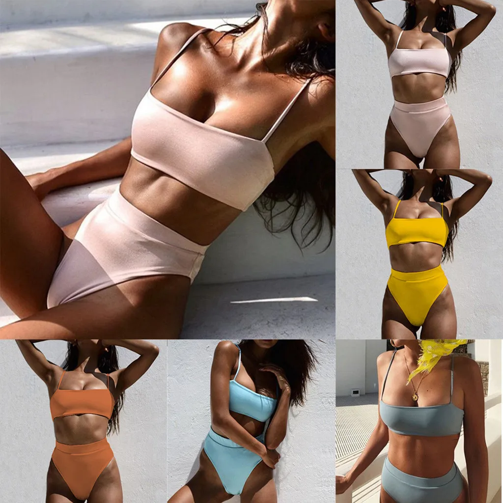 

11 Colors Women Bandeau Bandage High Waist Serpentine Bikini Set Push-Up Brazilian Swimwear Beachwear SwimsuitBikini 2019 Mujer