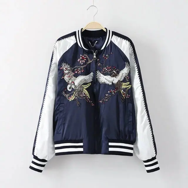 Femmes Mince Glissière Nouveau rouge À Fermeture Mode Bleu Casaco Stand Vestes Printemps Col Pour Et Brodé Hommes PrYqAP7