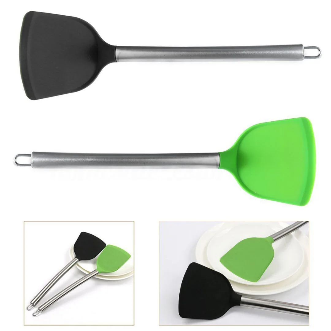 New Non Stick Silicone Spatula Pancake Omelets Burgers Slice Turner Kitchen Tool 2 Colors