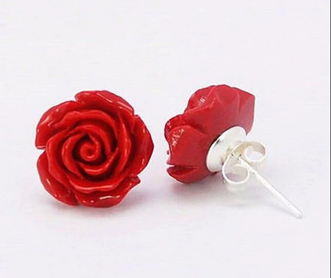 

Free shipping@ Mother Pearl Shell Red Rose Flower 925 Sterling Silver Stud Earrings Fashion