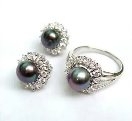 

Free Shipping >> new hot black pearl Ring Silver stud Earring