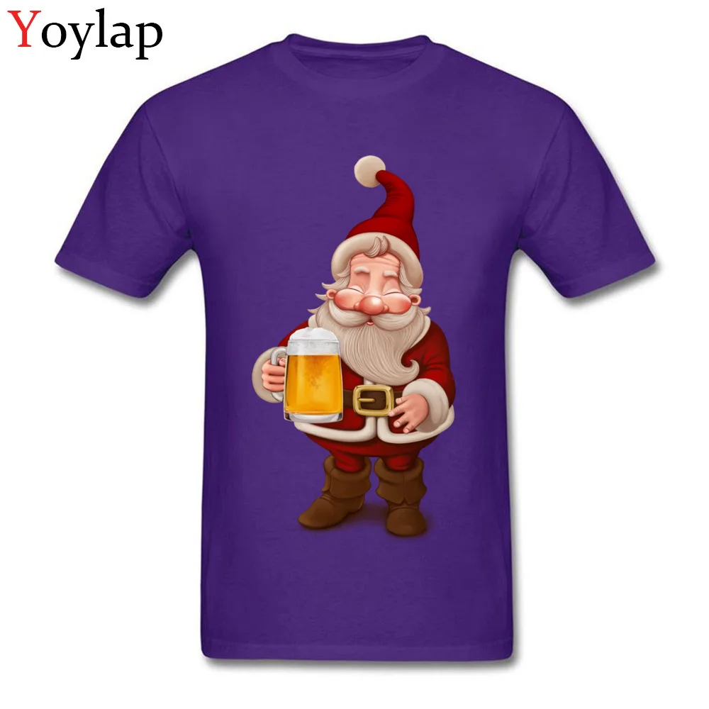 New Fashion Custom Short Sleeve Tops T Shirt Santa Claus Beer Fall Round Neck 100% Cotton Men's T-shirts Custom Clothing Shirt purple